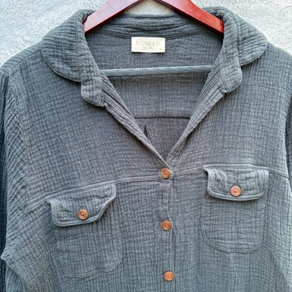 Nomad The Label Midi Dress Womens 16 Valentina Linen Blend Charcoal Button-Down - Picture 4 of 10